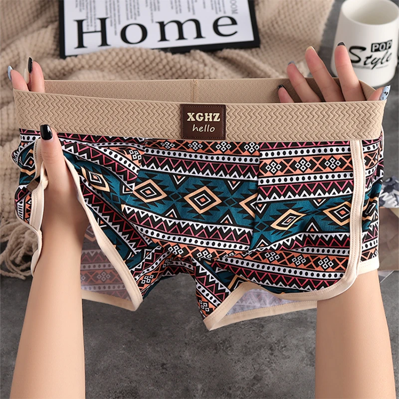 潮流复古印花男士内裤棉质男款平角裤男生底裤舒适透气四角裤短裤