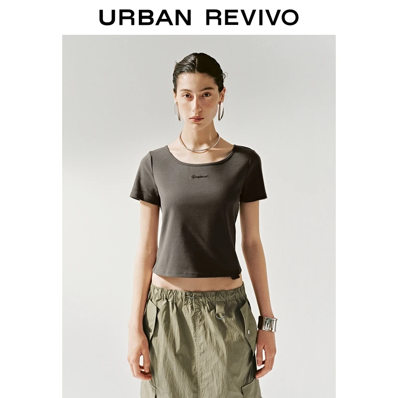 UR2025夏季新款女装时髦设计感刺绣镂空系带短袖T恤UYV450161