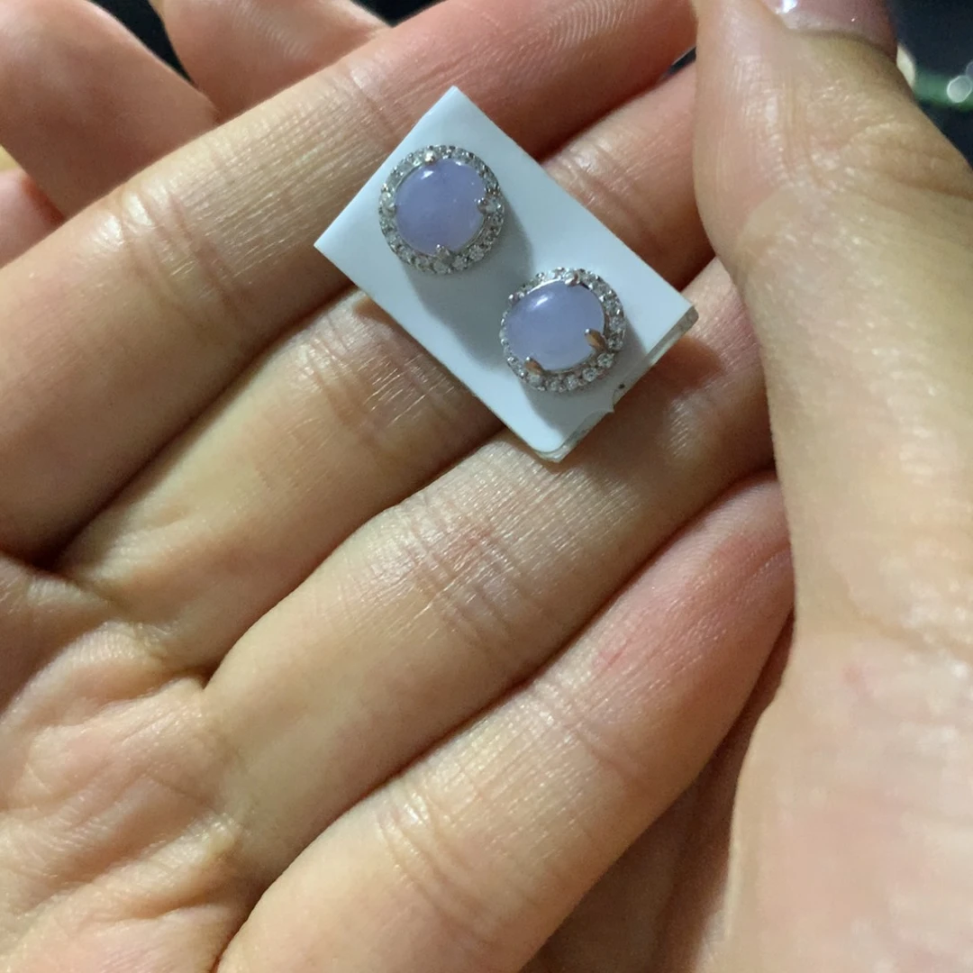 翡翠戒指银S925镶嵌耳钉