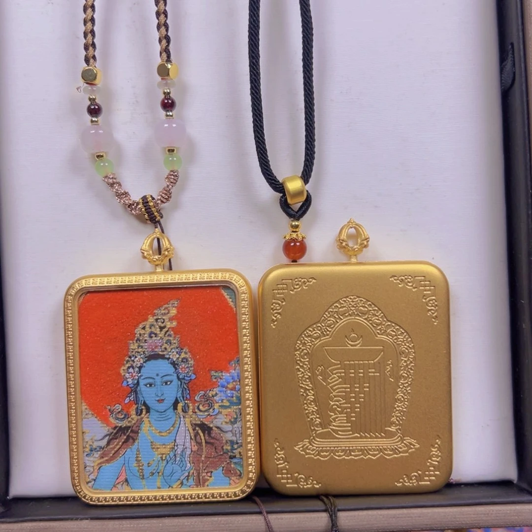 吊坠绿度母单面铜壳