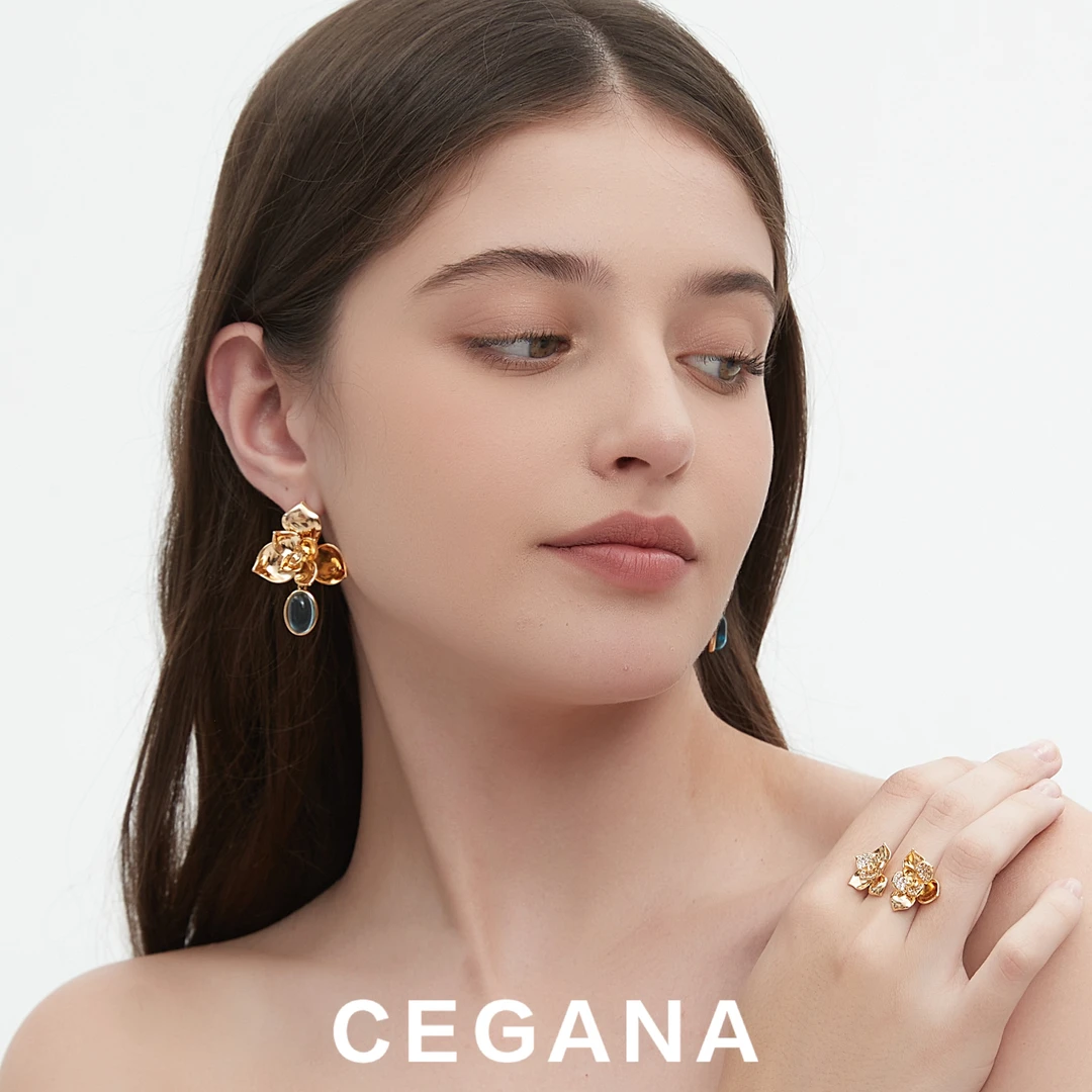 铜合金耳饰 CEGANA设计师款【国色天香】兰花耳饰时尚