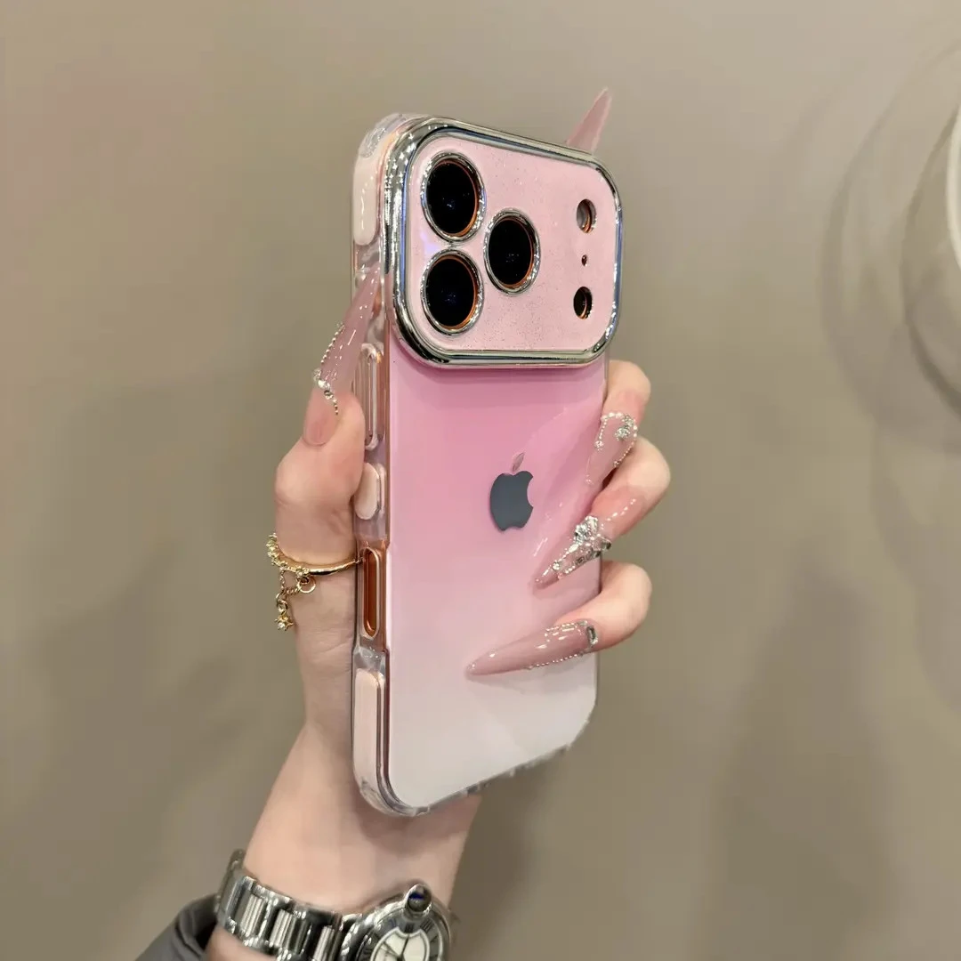 高级感电镀渐变闪钻镜头适用苹果17promax手机壳16pro防摔15/14女