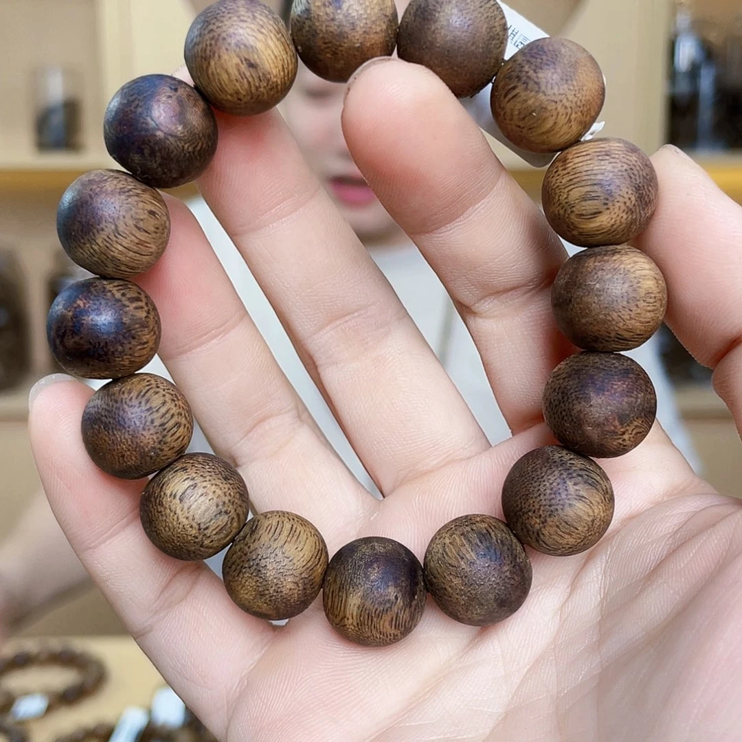 手串沉香天然黑棋圆珠单圈1.4/17克多样性发一