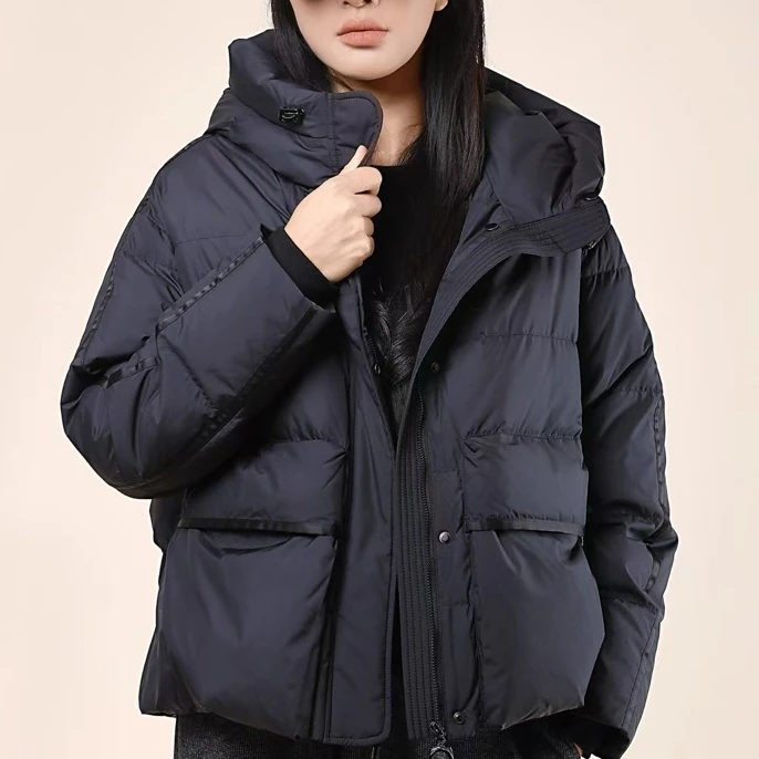 新款连帽加厚短款女式白鸭绒服防风保暖休闲百搭拉链外套