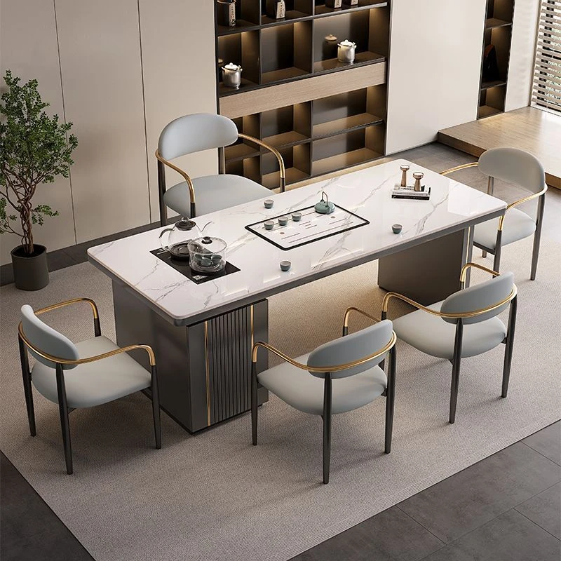 轻奢实木岩板茶桌办公简约意式功夫茶台全智能烧水泡客厅接待意式