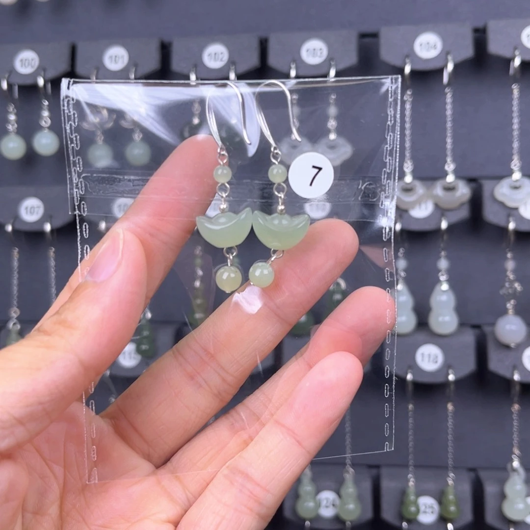 和田玉银S925镶嵌耳饰糖*子