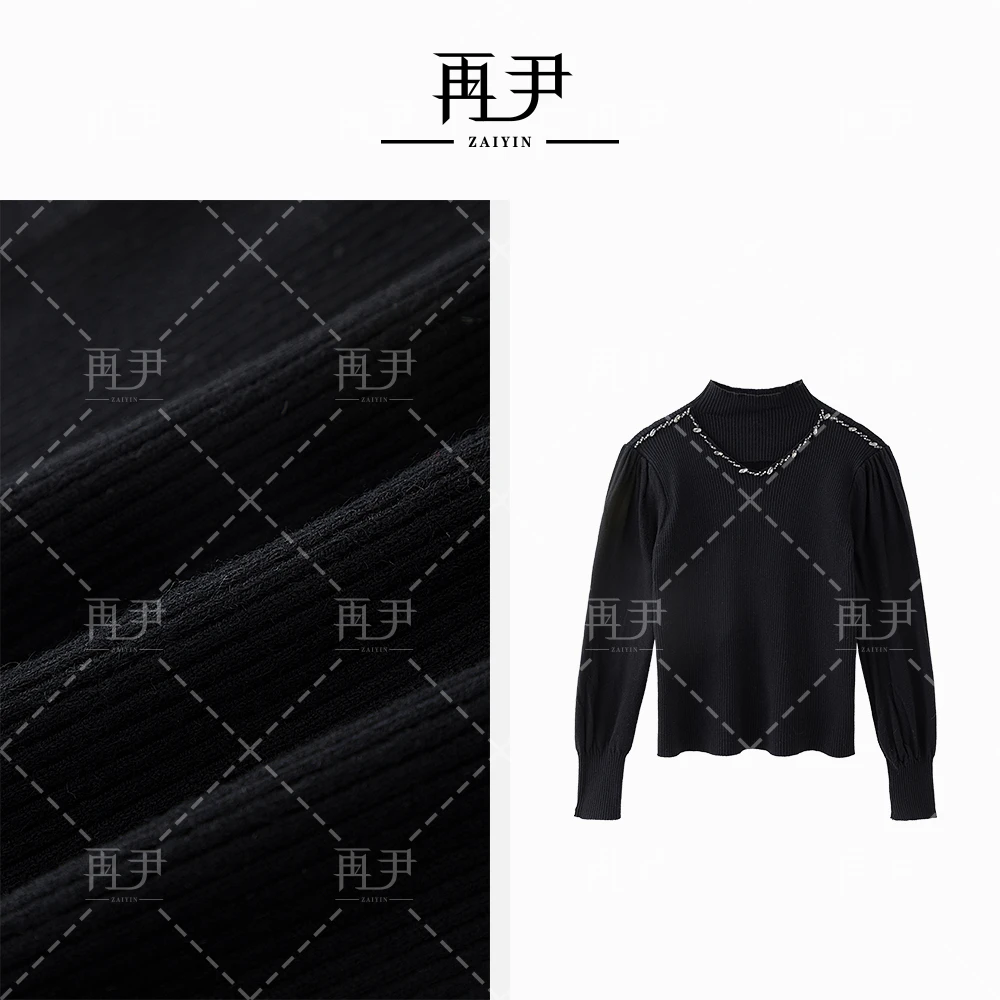 【光影】新款女款打底钉钻重工显瘦气质内搭针织衫XT112601
