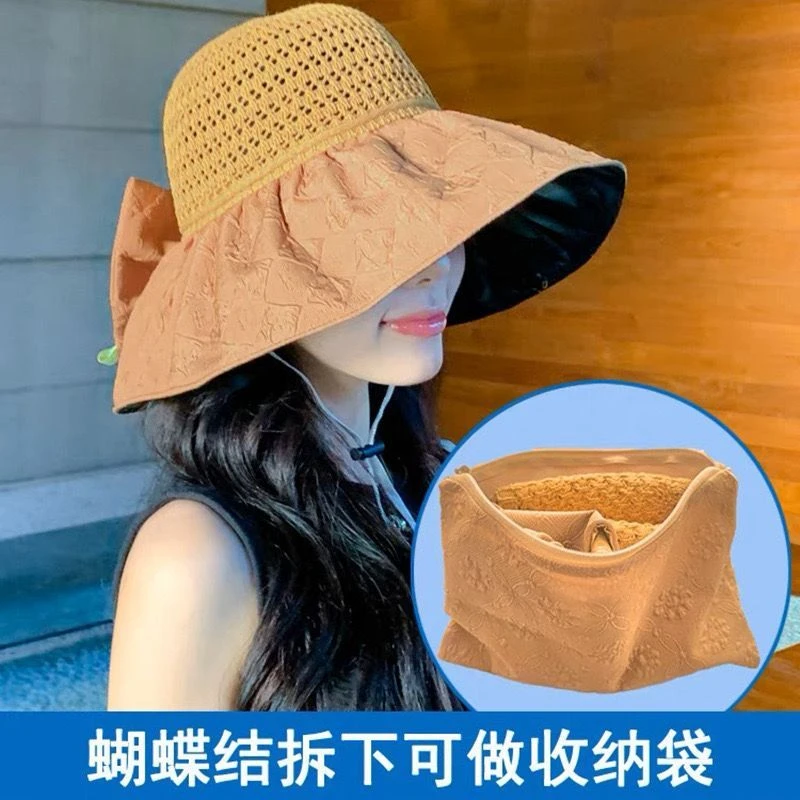 新款韩版口袋帽可斜挎气质温柔大帽檐防晒遮阳帽出游旅行渔夫帽