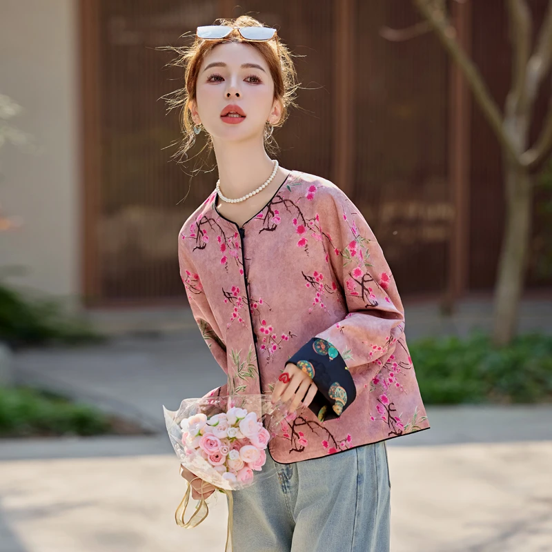 新中式国风外套女2025春秋新款高级感复古提花刺绣双面穿唐装上衣