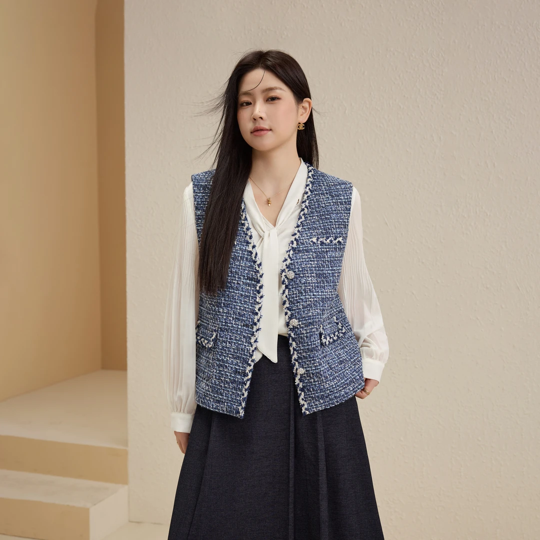 【香榭假日】纤莉秀W大码女装流光风叠穿编织小香风马甲坎肩QK3401