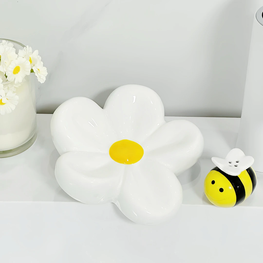 雏菊肥皂盒沥水香皂置物架可爱创意家用卫生间皂托皂碟不积水陶瓷