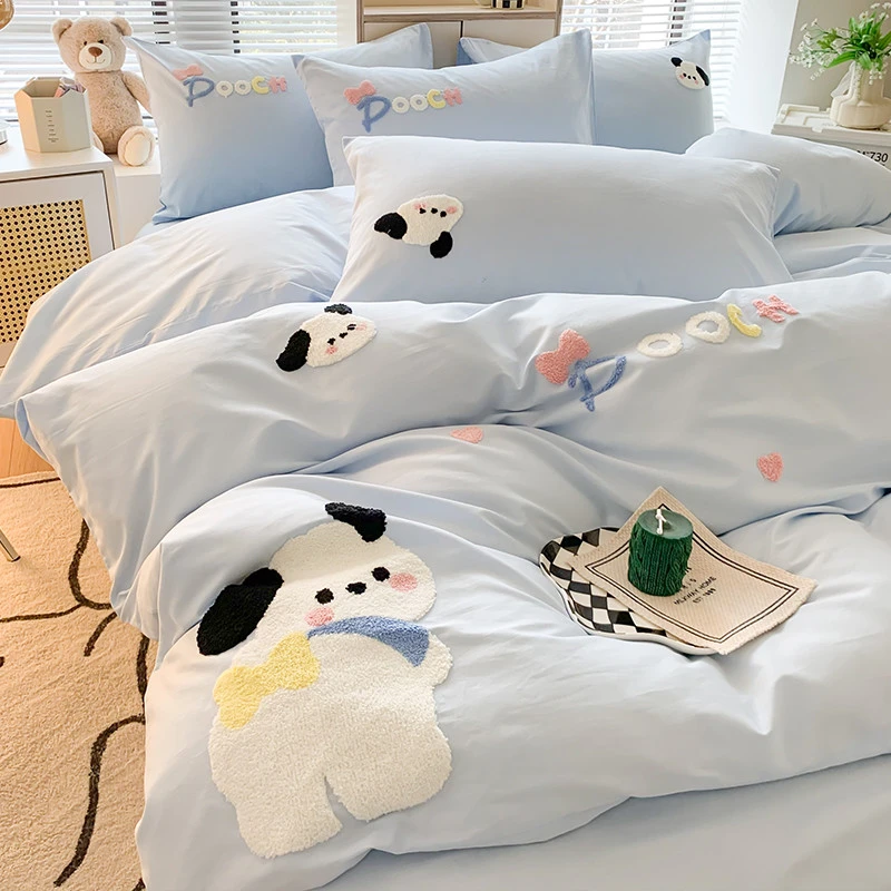俏皮狗纯棉毛巾绣四件套2025新款全棉儿童床上用品被套三件式床组