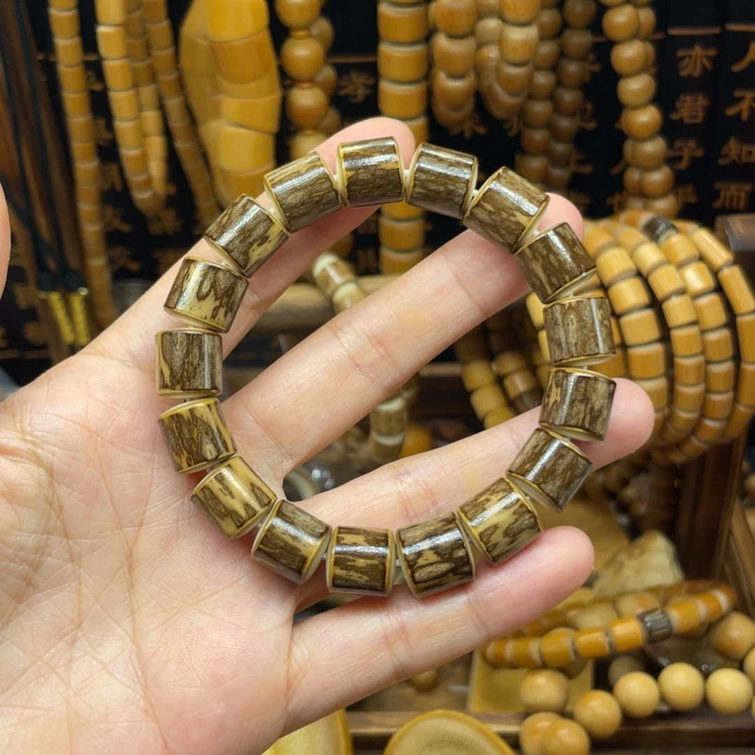 香榧木卿*11湖南梅鹿竹镶嵌猛犸牙手串