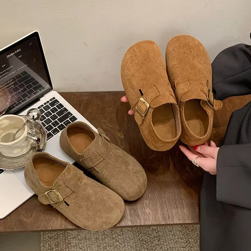 勃肯鞋女鞋子2025新款春软底全包复古单鞋一脚蹬孕妇豆豆鞋M100-7