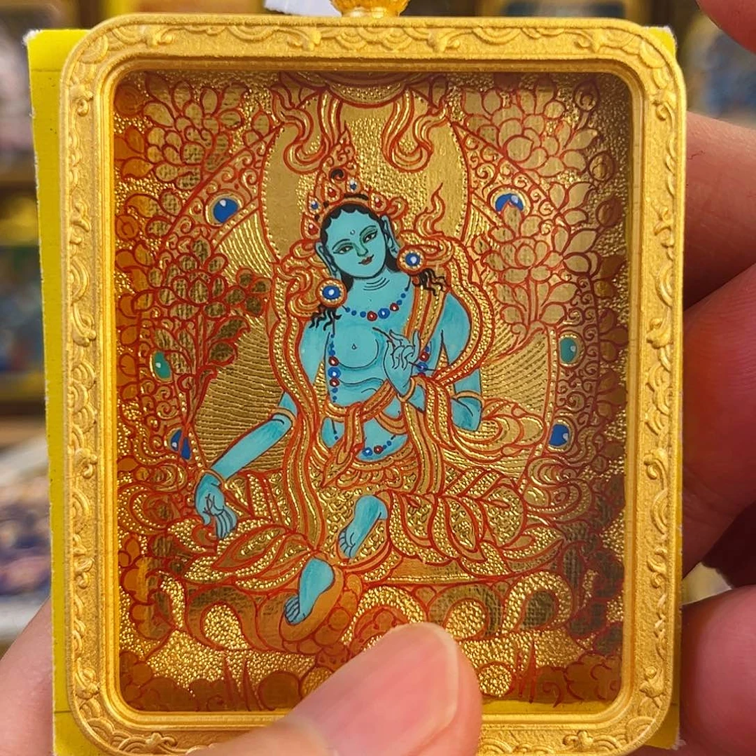 吊坠青海热贡手绘绿度母