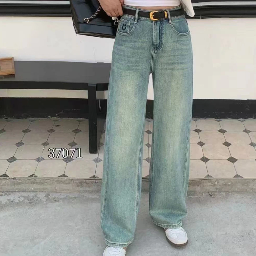 37071高腰直筒垂感阔腿牛仔裤女款显瘦百搭适合梨形身材
