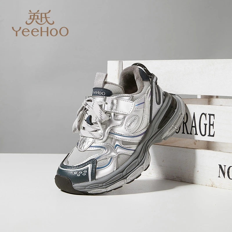 英氏童鞋24冬季新款舒适百搭防水防寒中大童运动鞋加绒加厚老爹鞋