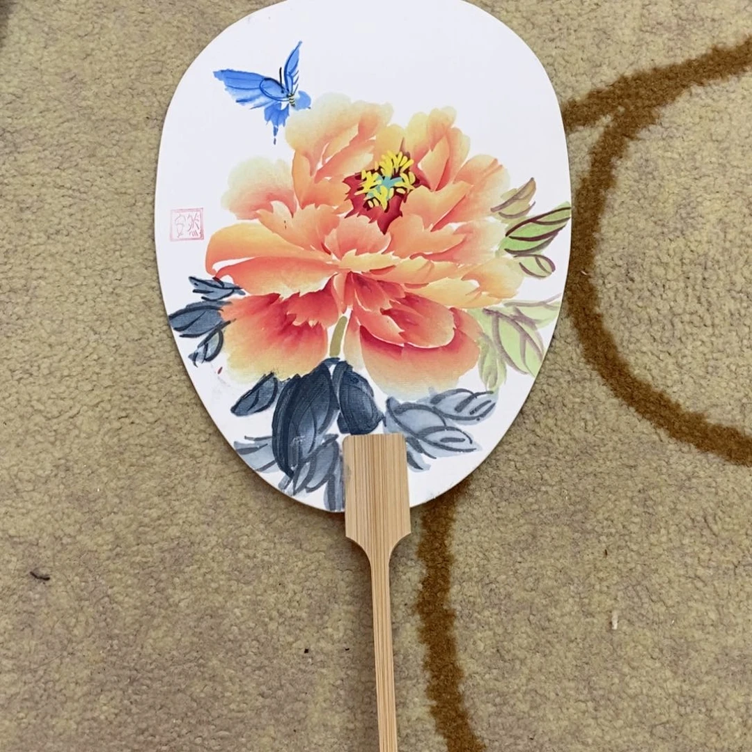 国画安然扇子作品童