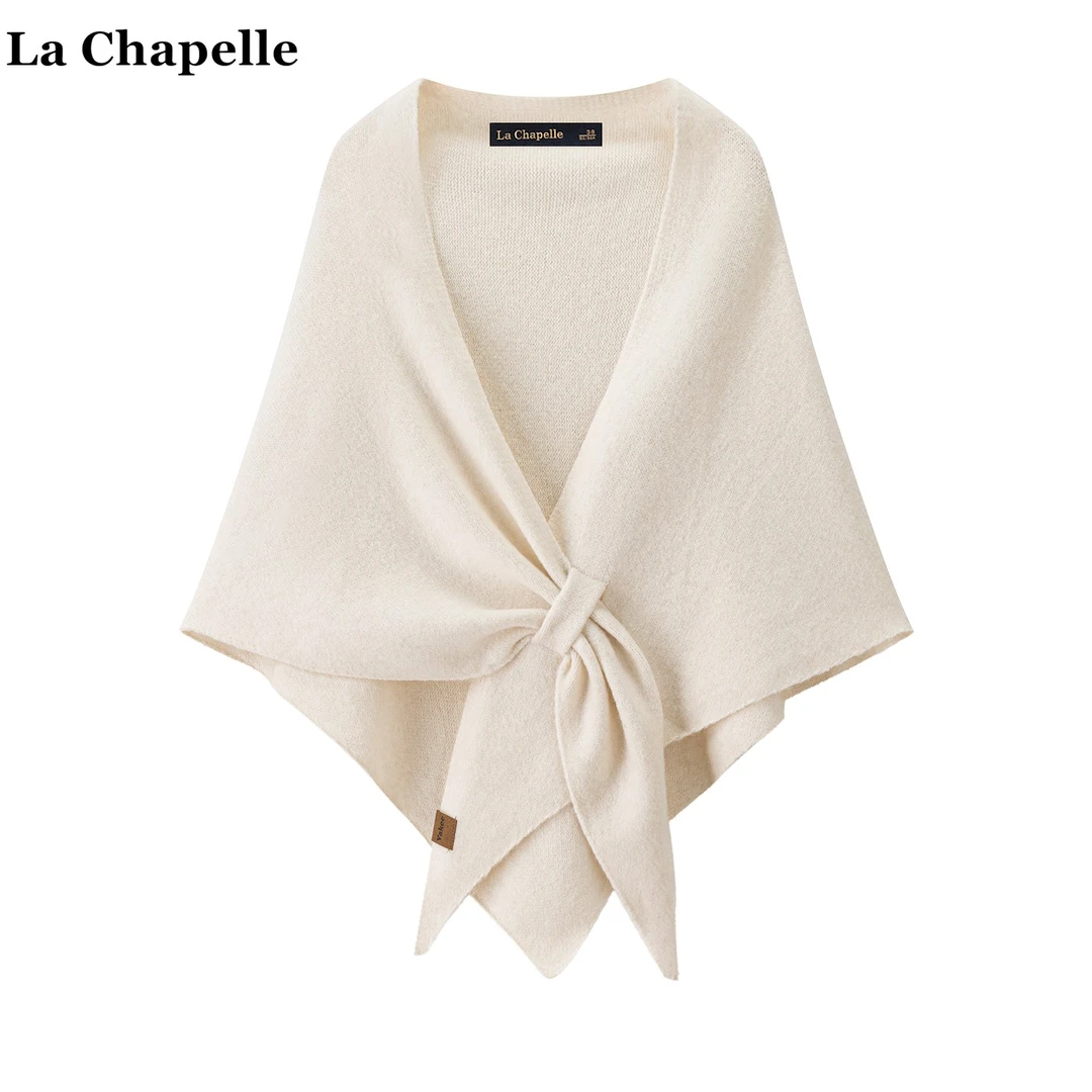 拉夏贝尔/La Chapelle纯色交叉款针织三角披肩女秋季叠搭保暖围巾