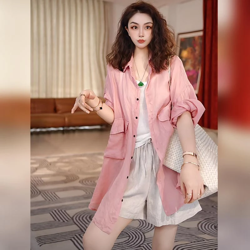 Linda姐高端线【欧若风】新款气质百搭上衣苎麻衬衫AS5SCS0548