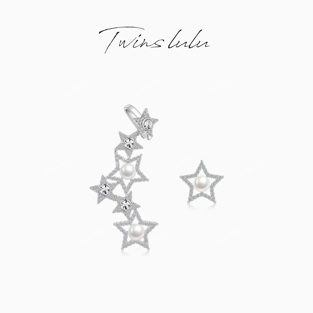 TWINS LULU镀K金秋上新存在设计感五角星珠珠不对称耳环TSL2602