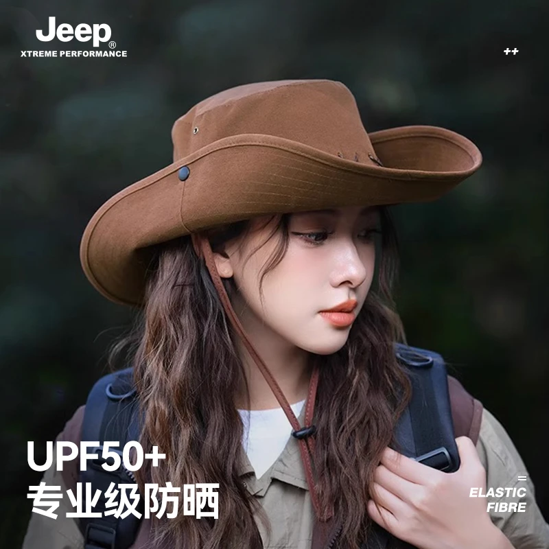 jeep吉普西部牛仔帽防晒帽女户外渔夫帽太阳女遮阳帽子登山徒步帽