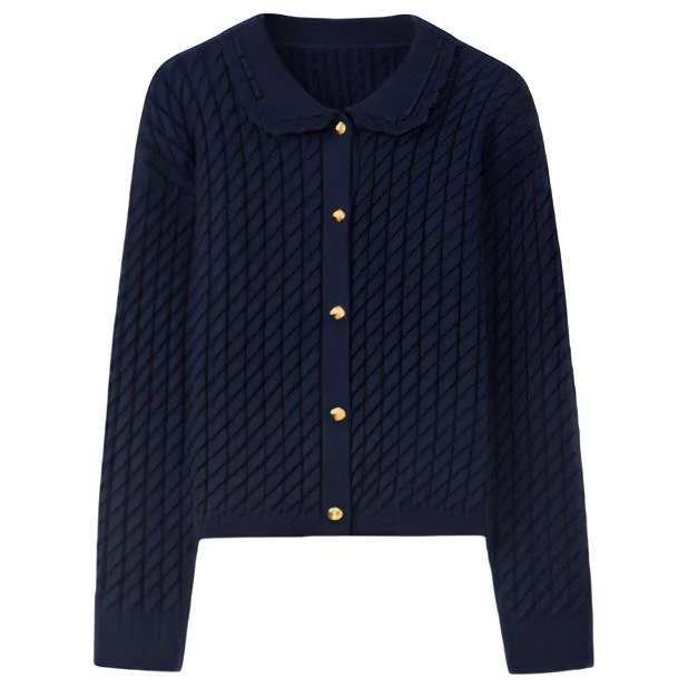 藏蓝色小香风百搭圆领翻领秋冬外套-8792