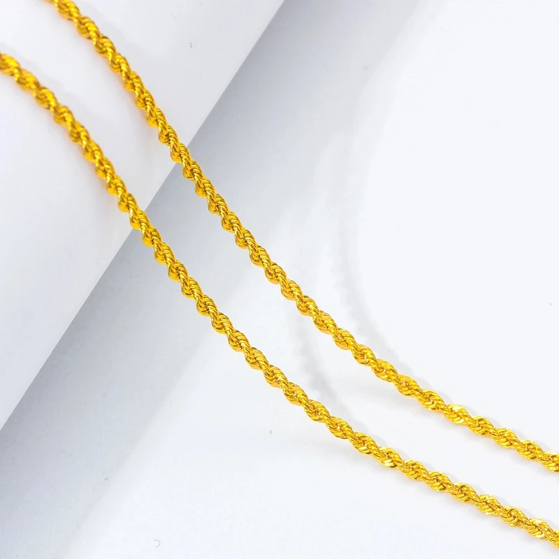 【18K金麻花项链45厘米】素金锁骨链扭绳链麻花链(多退少补）