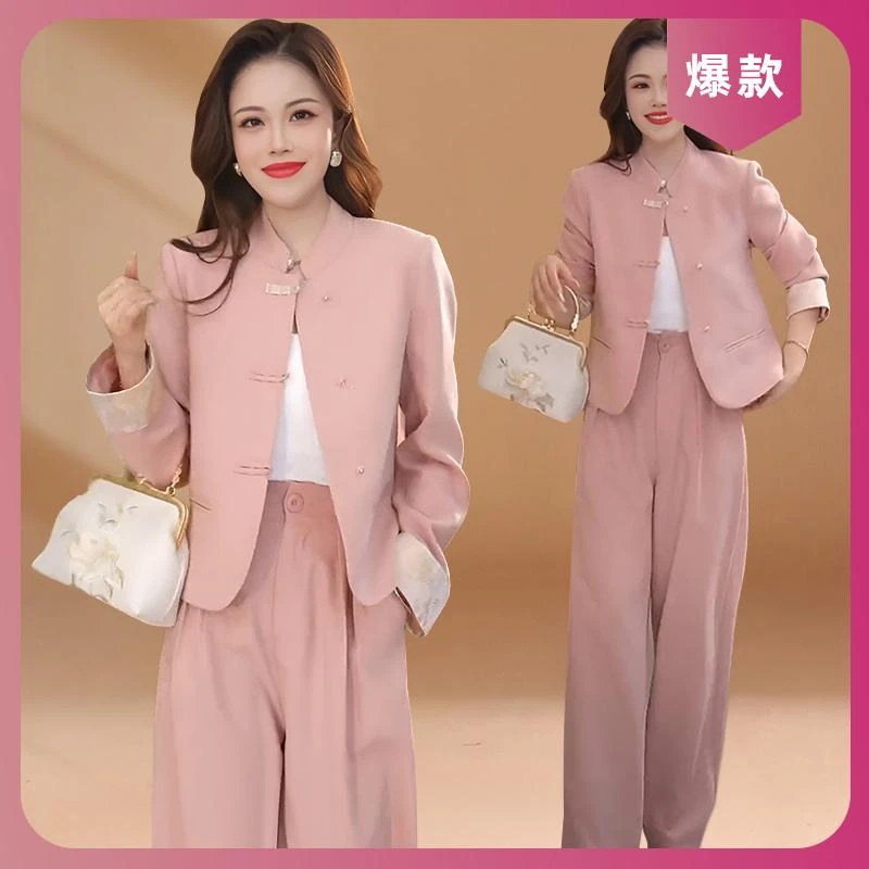 2025春秋新款设计感中式国风短外套上衣简约风通勤纯色时尚套装女