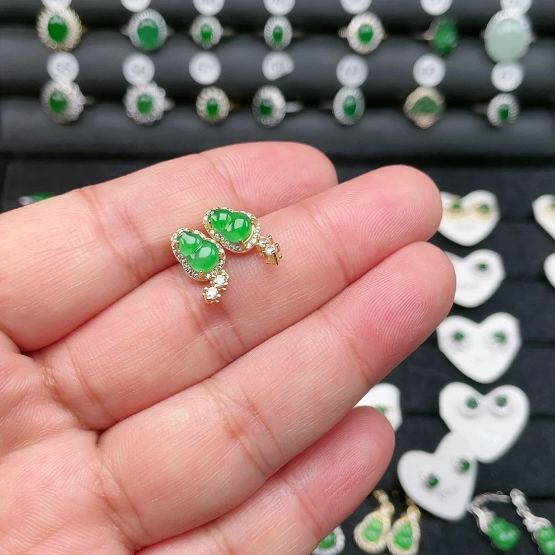 【闪购商品】翡翠银S925镶嵌耳饰柚**iOooooooo