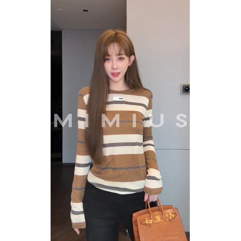 【mimius】P 复古学院风百搭撞色条纹长袖套头打底衫 G08169