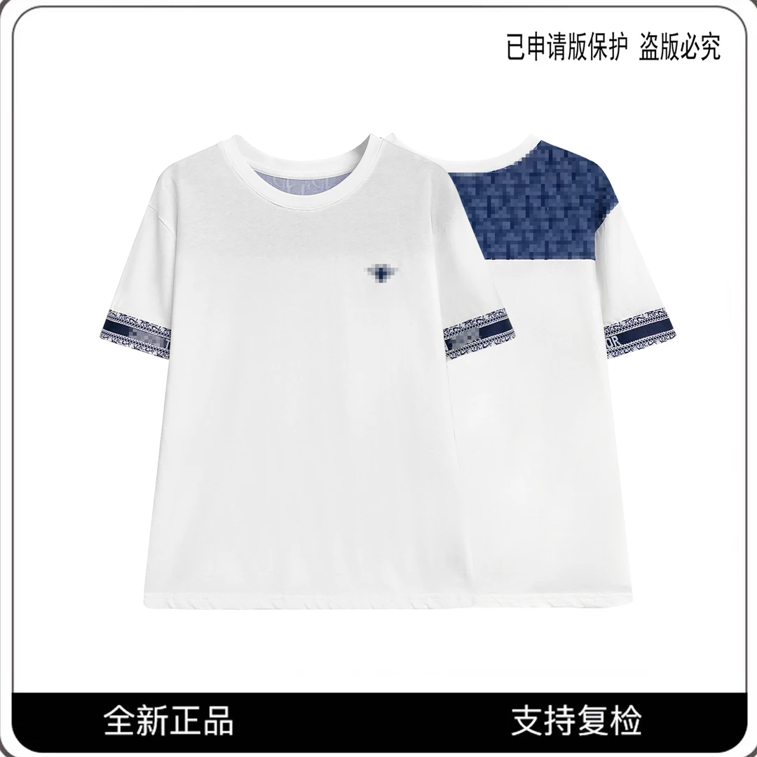 【澳门港正品】68105#拼接刺绣烫钻短袖T恤2025百搭个性潮流上衣