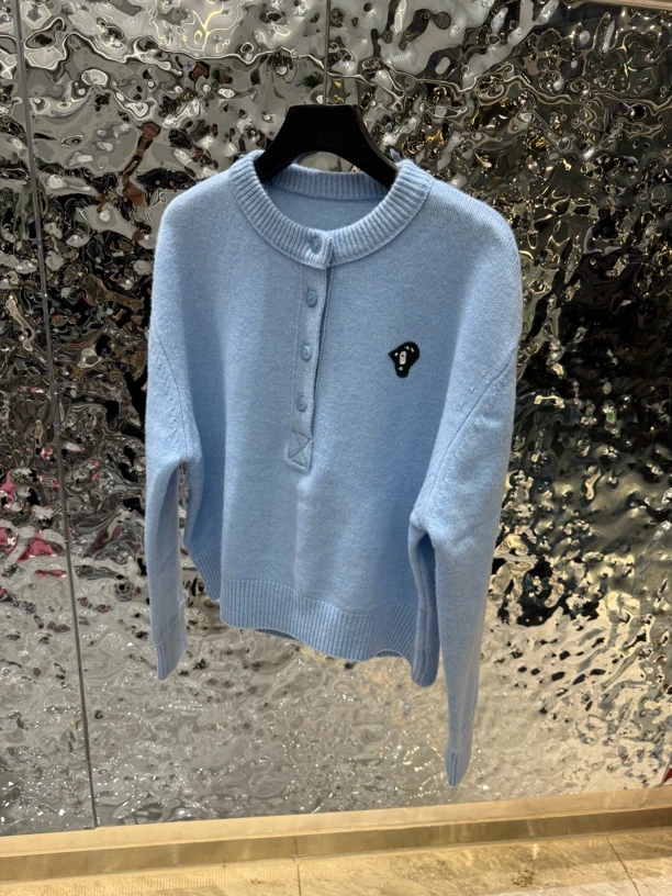 6706高领三粒扣毛衣温柔风宽松显瘦针织上衣