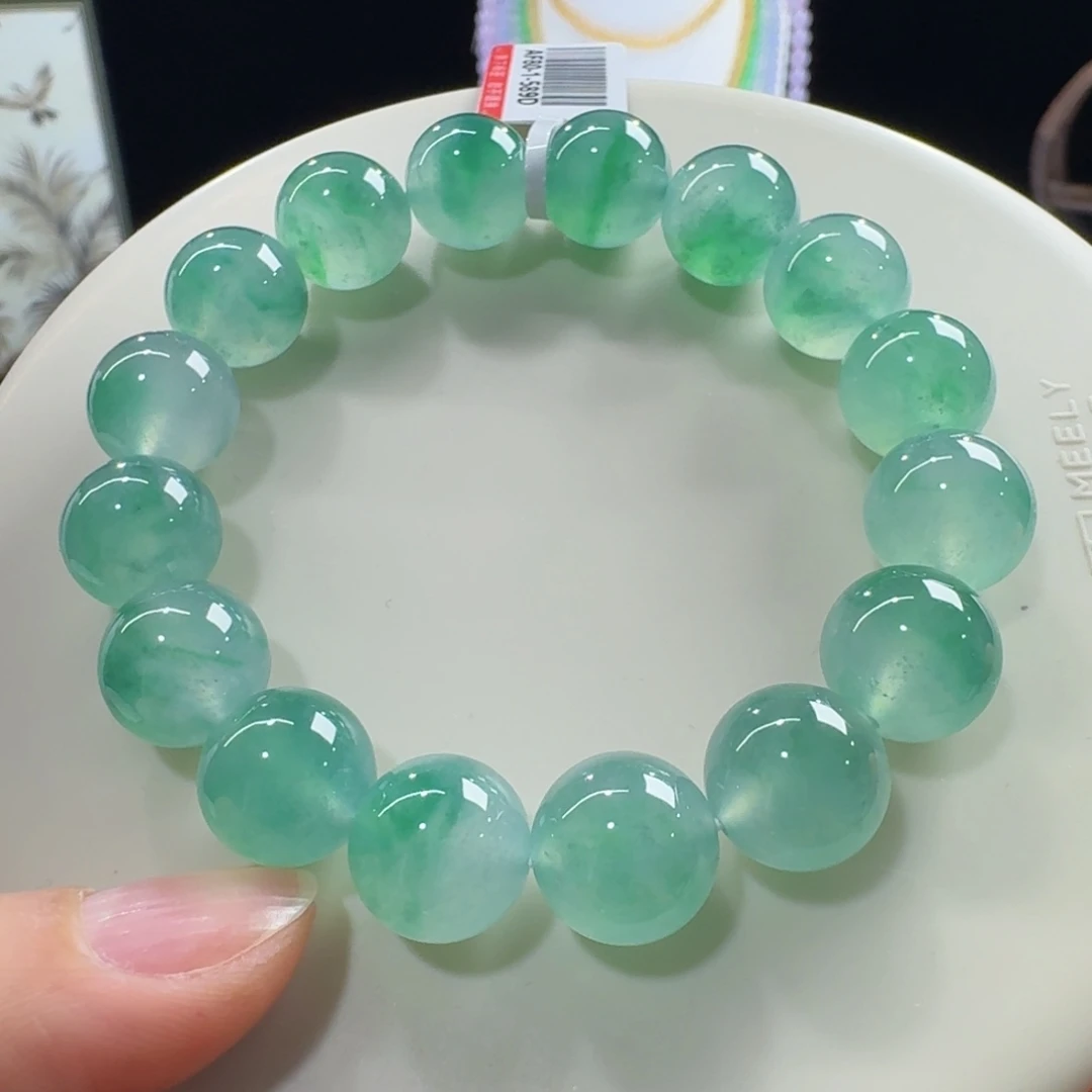 未镶嵌手链翡翠货头！高冰木纳果冻飘绿花单圈12.5mm