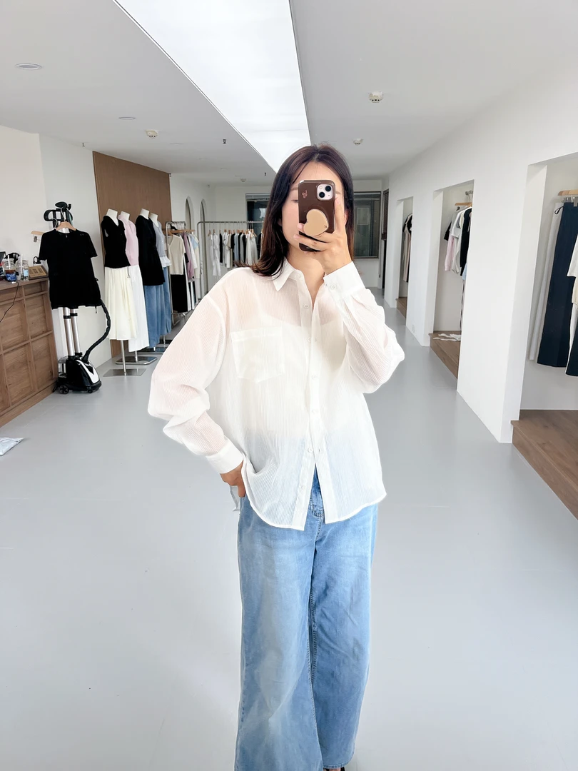 韩国正品 하온 清凉天丝 半透明条纹衬衫 no退换