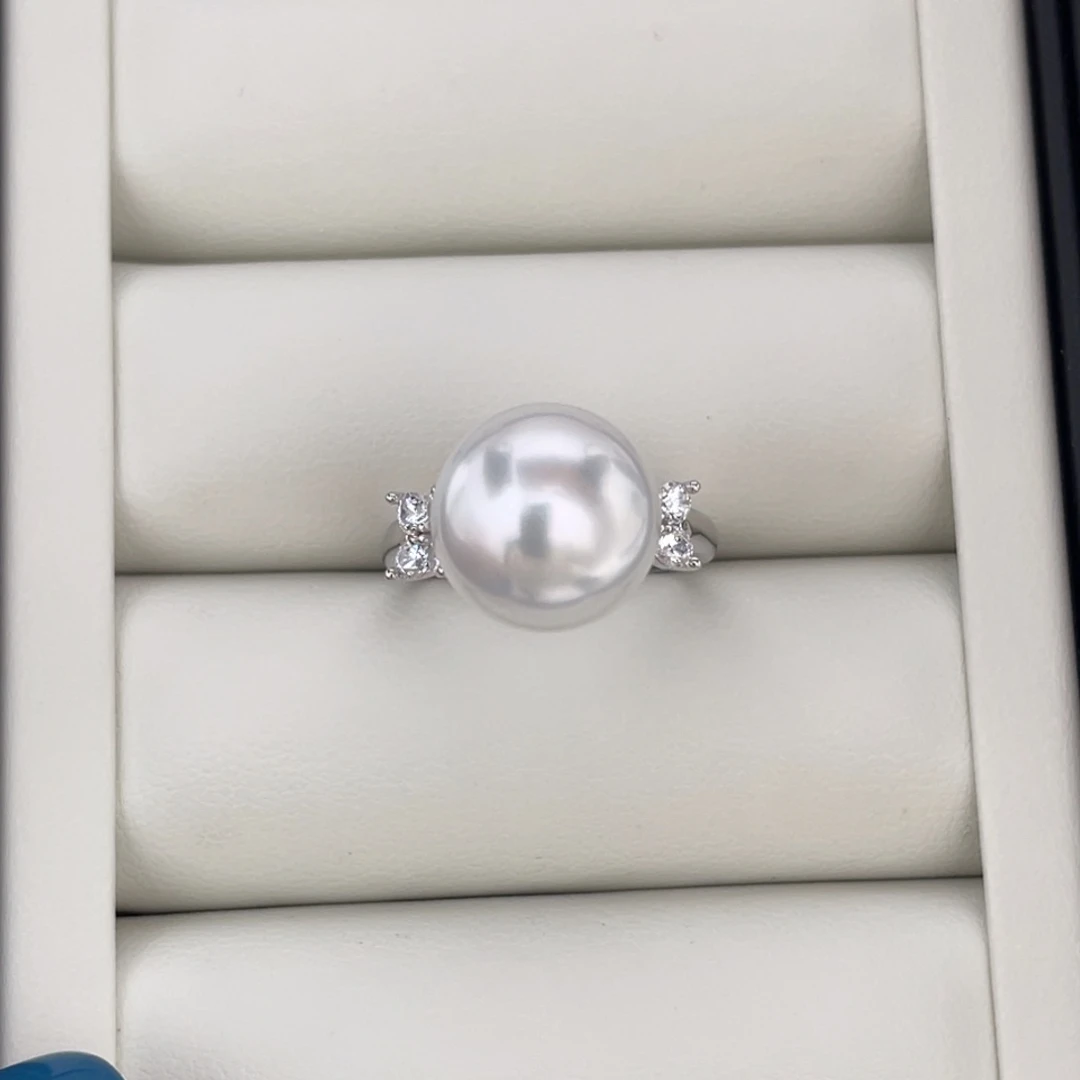 定制海水珍珠银S925镶嵌戒指/指环12.2维纳斯海水澳白珍珠戒指美
