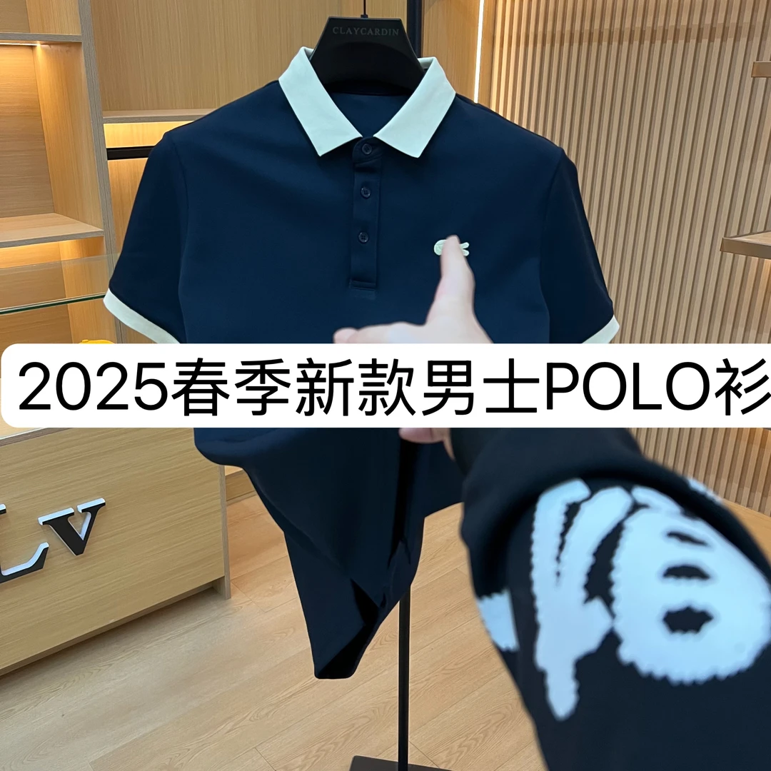 【YIN】3177-春季新款男士潮流百搭上衣修身翻领打底短袖 3-5B【XL】