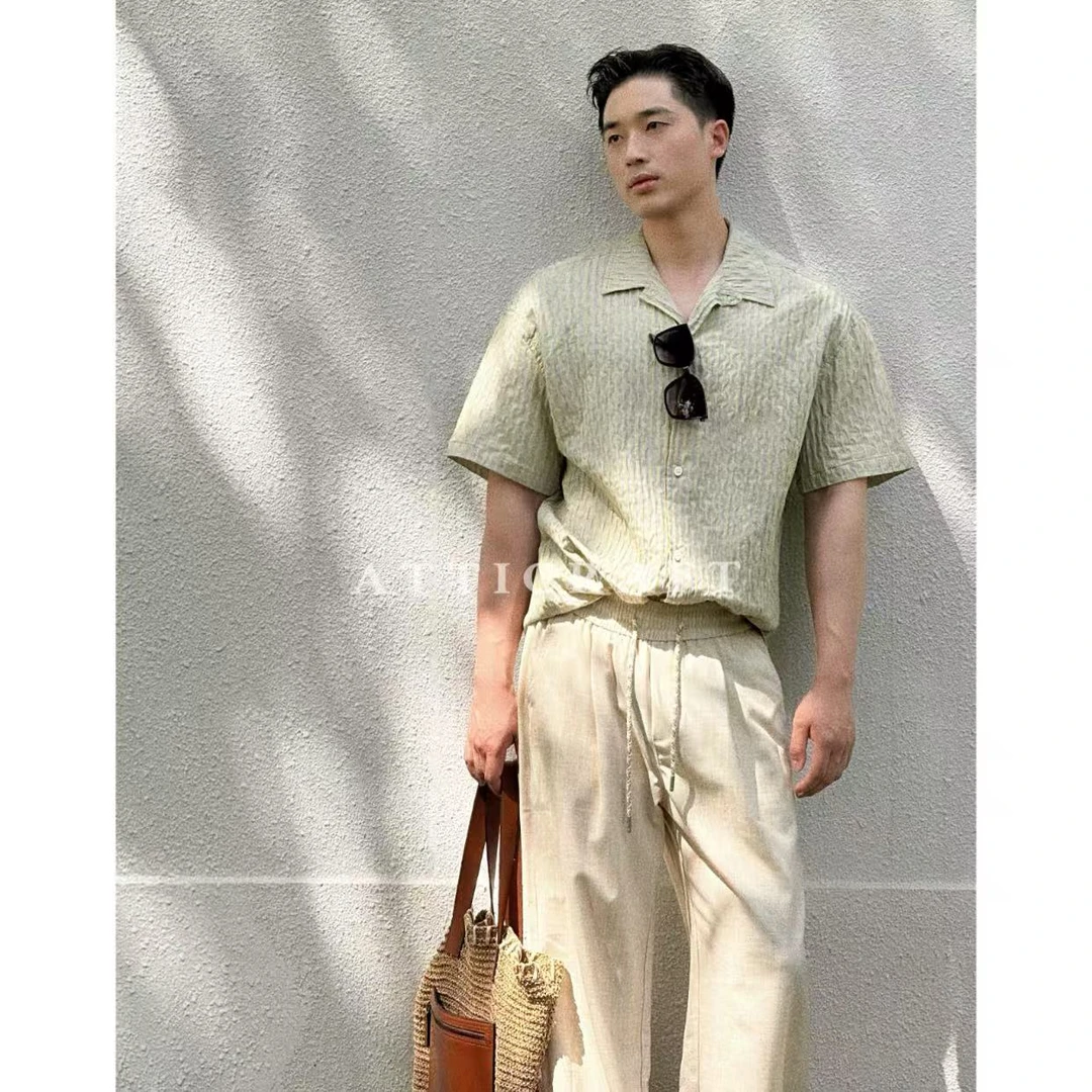AttiCraft【泡泡纱】条纹短袖衬衫宽松夏威夷风古巴领上衣男25ss