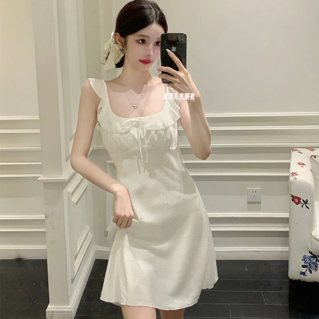 【玲珑淑女】浅香槟色显白高级纯欲感吊带睡裙带胸垫女生可外穿