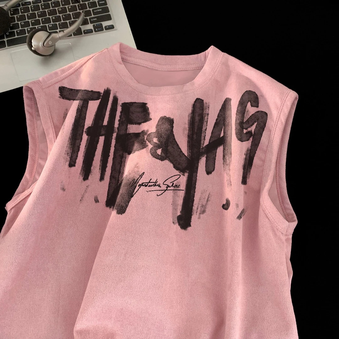 男童无袖宽松背心字母T恤儿童夏季2025新款中大童韩版百搭男孩潮t