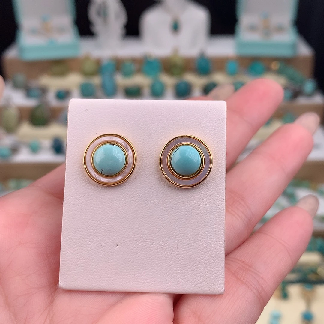 绿松石未镶嵌耳饰