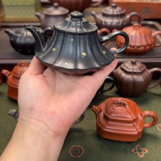 荔***.茶壶紫砂云炉洒金焐灰
