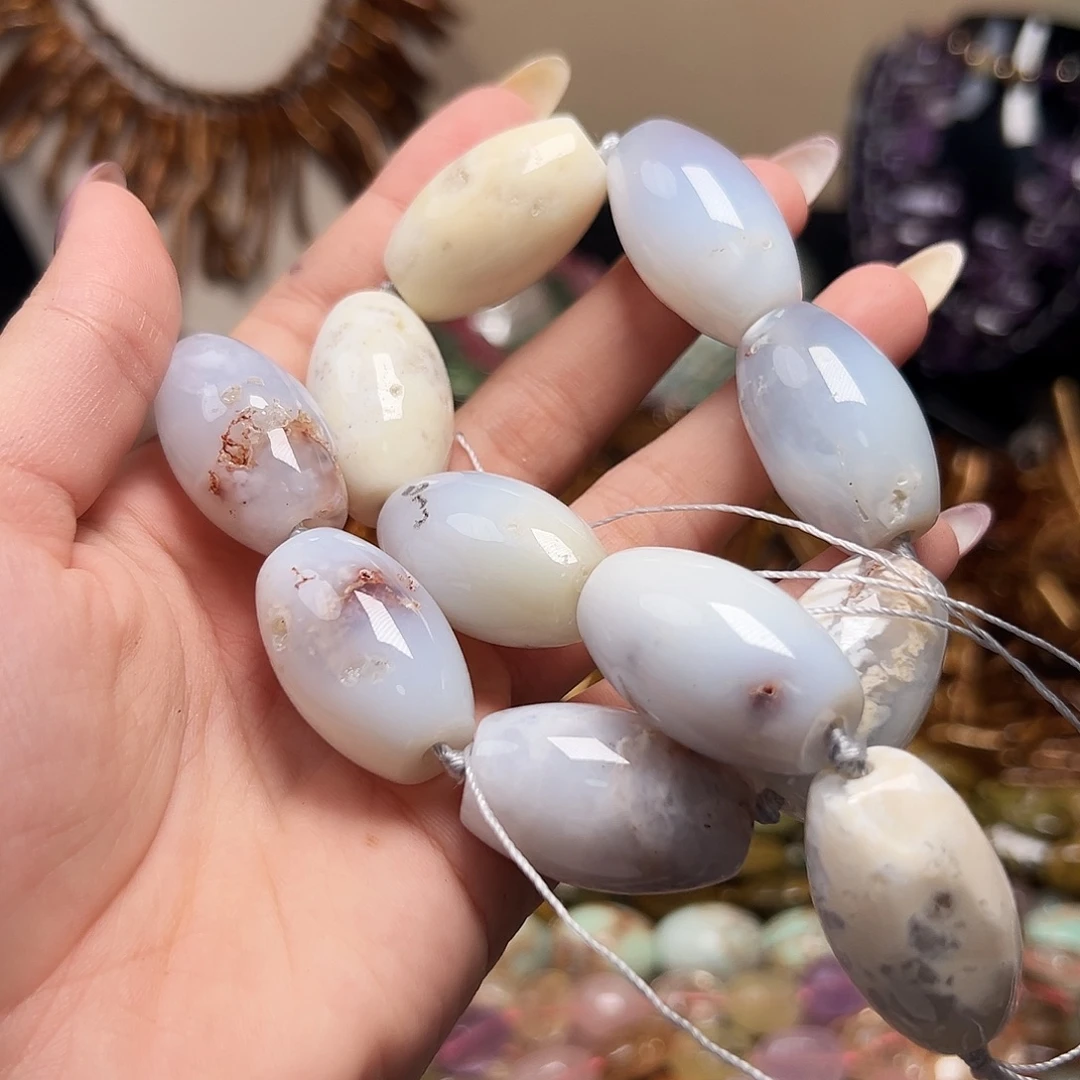 玛瑙/玉髓合金珠宝半成品m775 18*29.4m 樱花玛瑙桶珠一条