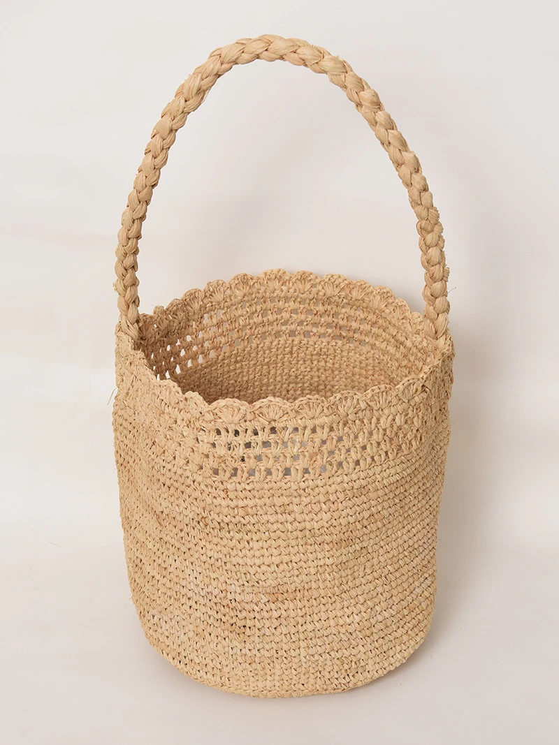 出口法国小水桶包拉菲草包手工编织包沙滩包时尚女士手提包