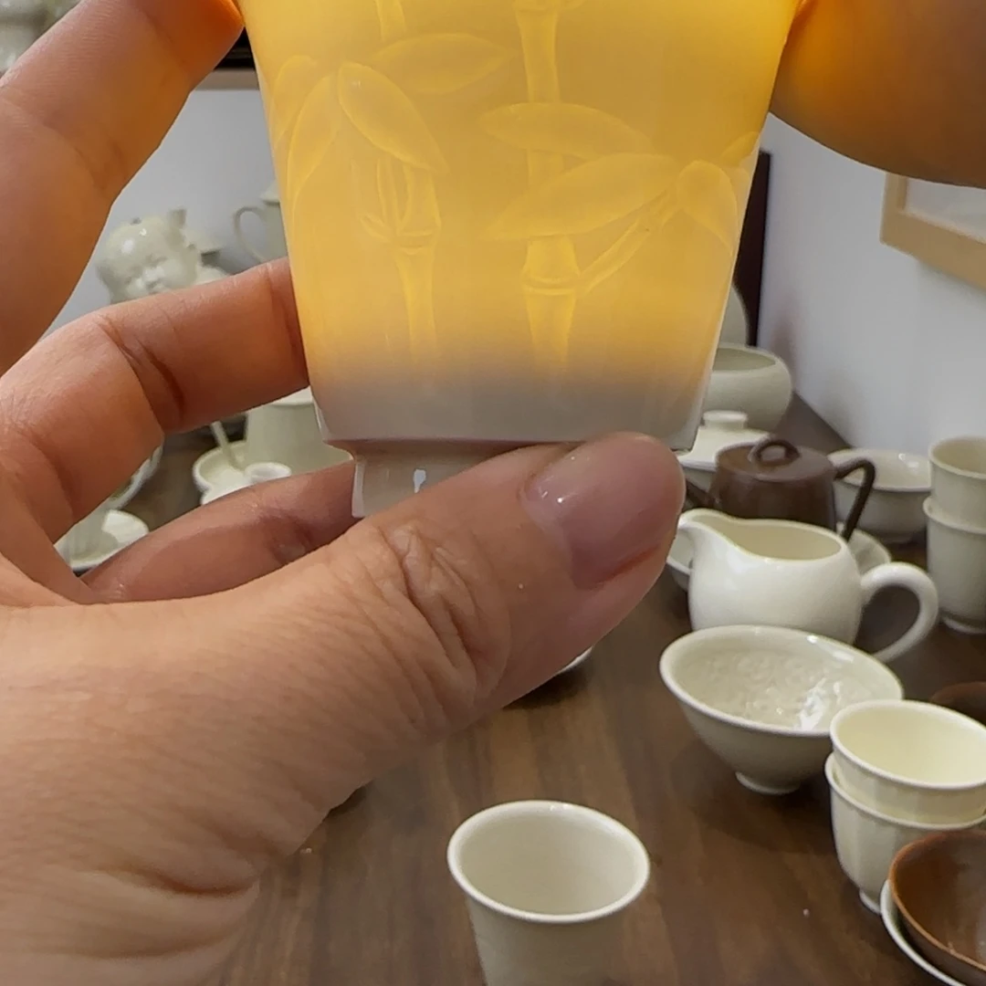 手工竹叶纹闻香杯 无礼盒