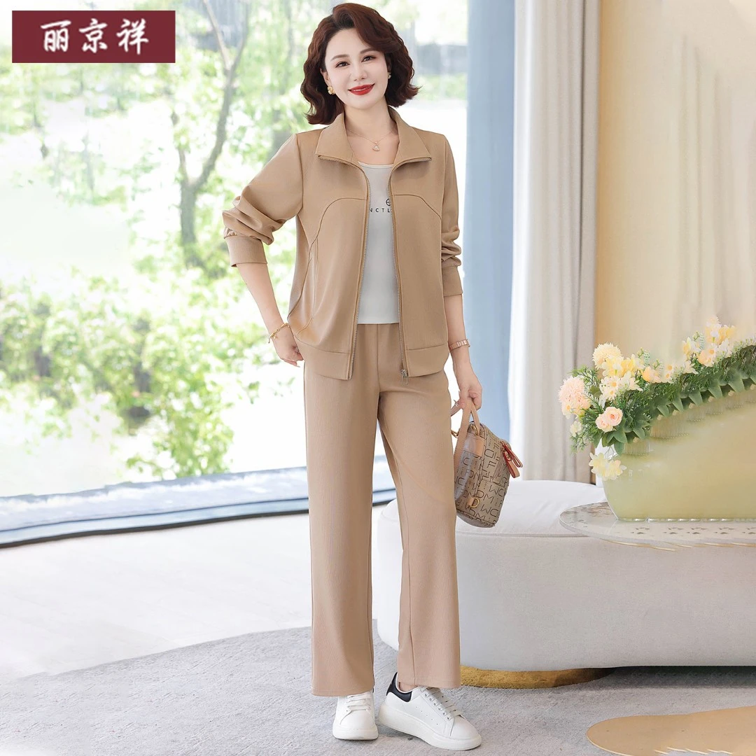 妈妈秋装休闲外套2025新款运动套装中老年女士春秋宽松大码两件套