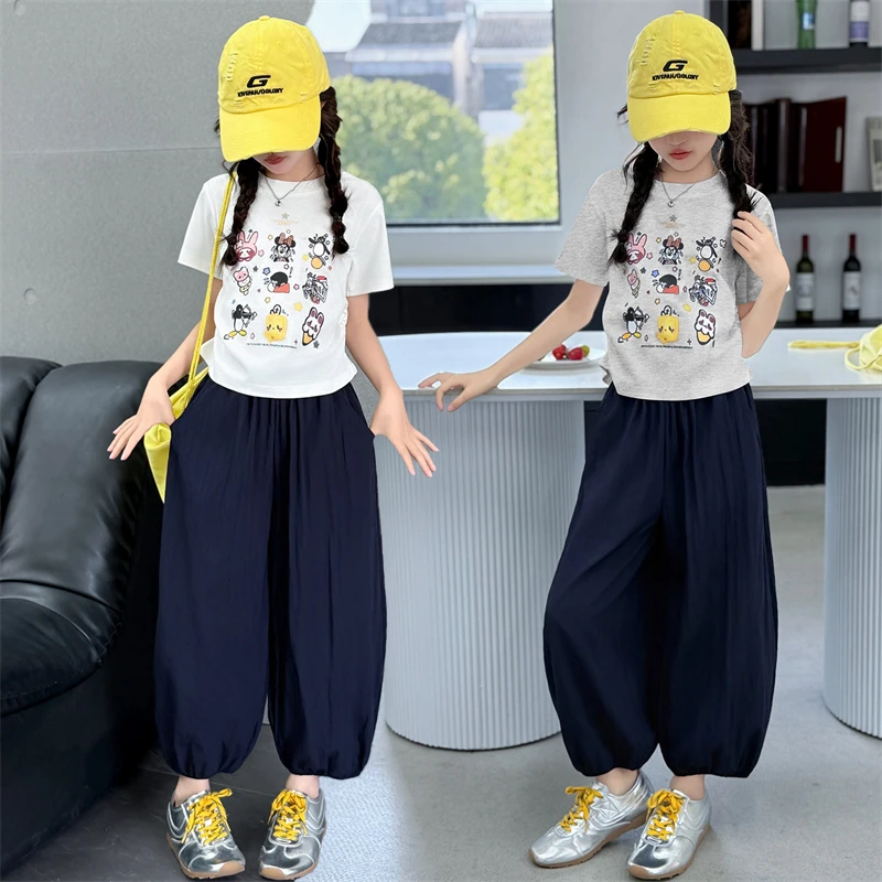 女童夏季套装短袖T恤灯笼裤两件套夏装薄款女孩中大儿童洋气时尚