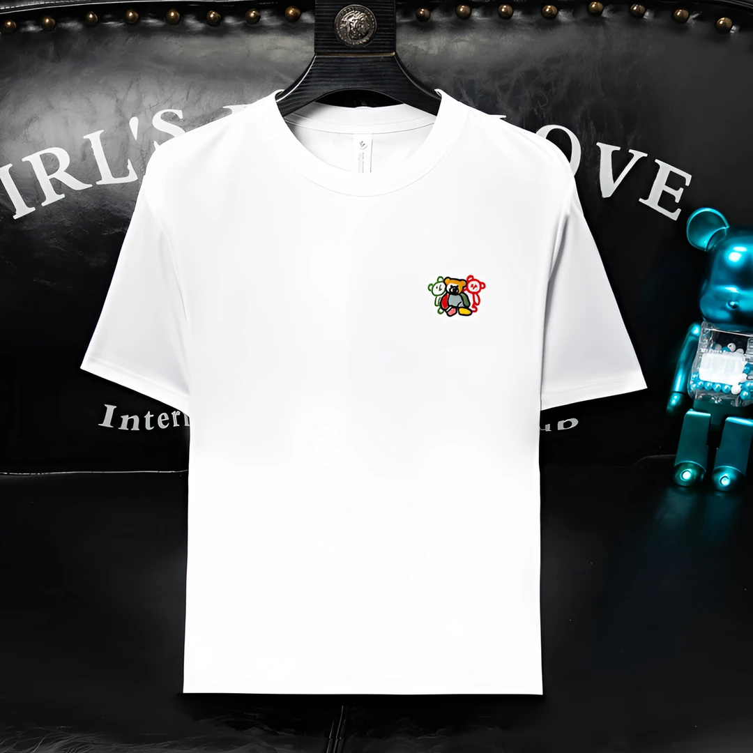 欧货夏季圆领男士趣味个性卡通刺绣短袖T恤时尚休闲潮流百搭半袖t