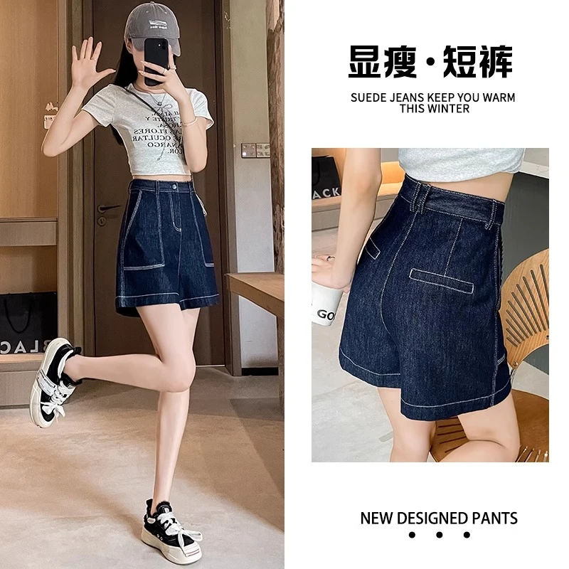 丹宁蓝牛仔短裤女夏季薄款2025年新款高腰设计感a字小个子短热裤