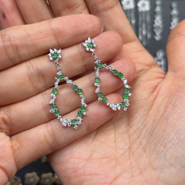 平***才翡翠银S925镶嵌耳饰